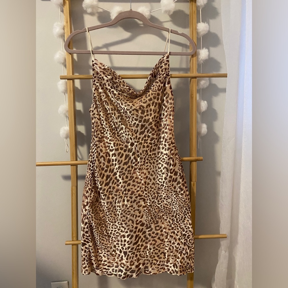 Hello Molly Velvet Leopard Print Cowl Neck Mini Dress - Picture 4 of 7